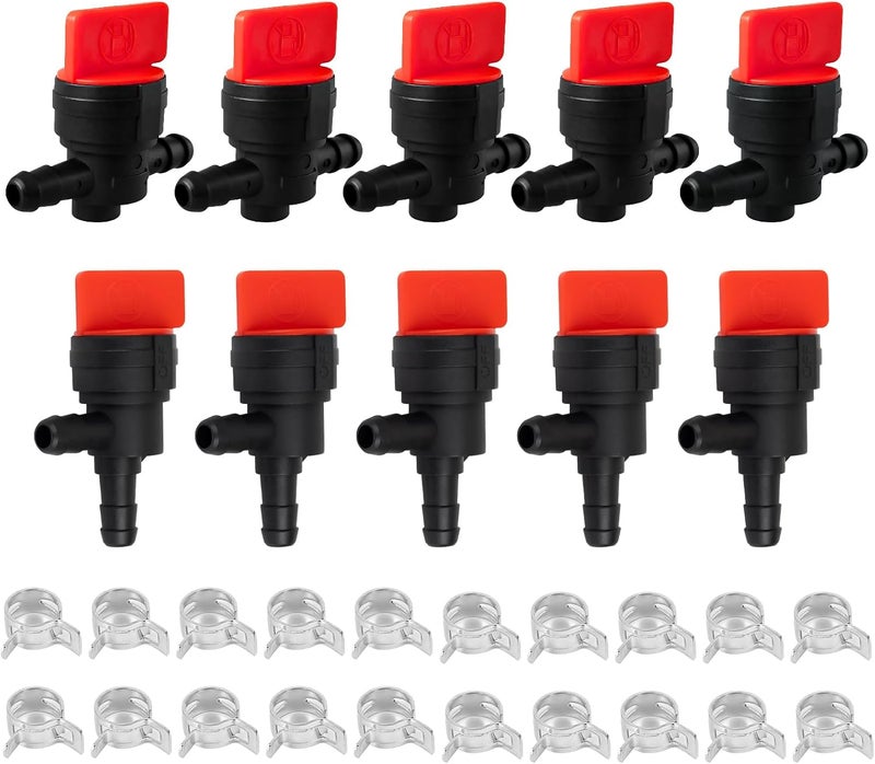 CLSR2U 1/4" Inline Fuel Shut Off Valve and 90 Degree Cut Off Valve, Straight Gas Valve with Clamps, Compatible with BS 494768, 493960, 698183, 697947, 698181, 5019H, 5019K, 10 Pack - Image 1